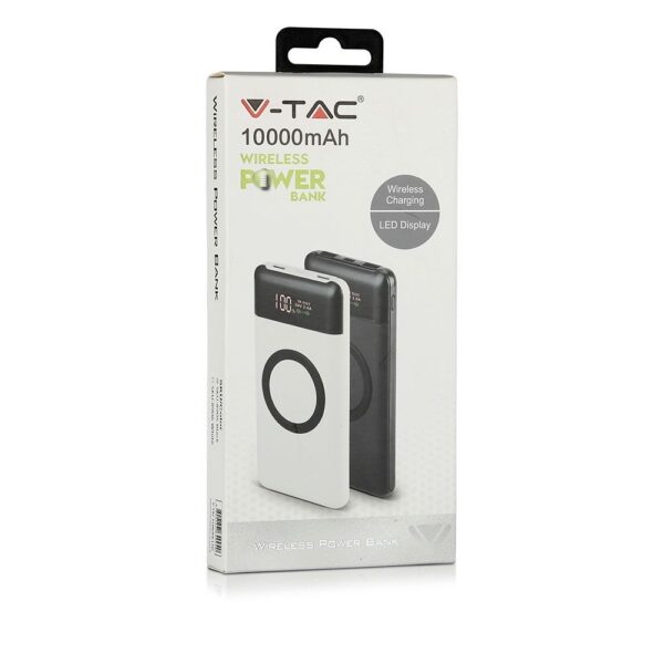 Power Bank 10000mAh, ασύρματο, μαύρο σώμα με 2 θύρες USB + TYPE C και ψηφιακή οθόνη V-TAC – 8905
