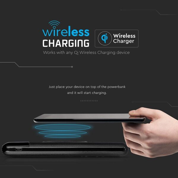 Power Bank 10000mAh, ασύρματο, μαύρο σώμα με 2 θύρες USB + TYPE C και ψηφιακή οθόνη V-TAC – 8905