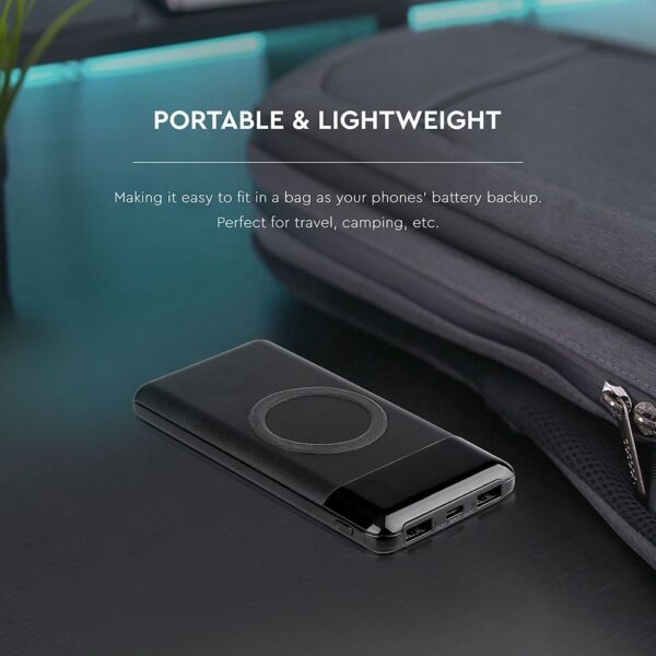 Power Bank 10000mAh, ασύρματο, μαύρο σώμα με 2 θύρες USB + TYPE C και ψηφιακή οθόνη V-TAC – 8905