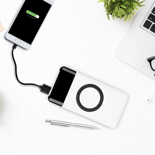 Power Bank 10000mAh, ασύρματο, λευκό σώμα με 2 θύρες USB + TYPE C και ψηφιακή οθόνη V-TAC – 8906