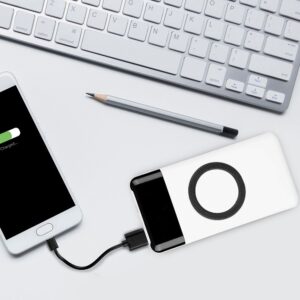 Power Bank 10000mAh, ασύρματο, λευκό σώμα με 2 θύρες USB + TYPE C και ψηφιακή οθόνη V-TAC – 8906