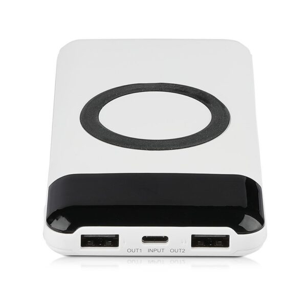 Power Bank 10000mAh, ασύρματο, λευκό σώμα με 2 θύρες USB + TYPE C και ψηφιακή οθόνη V-TAC – 8906