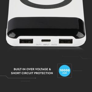 Power Bank 10000mAh, ασύρματο, λευκό σώμα με 2 θύρες USB + TYPE C και ψηφιακή οθόνη V-TAC – 8906
