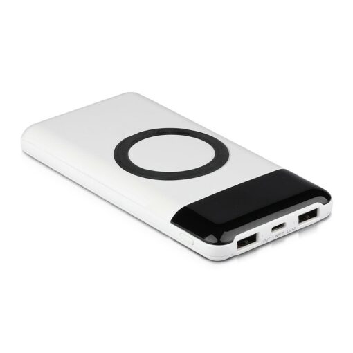 Power Bank 10000mAh, ασύρματο, λευκό σώμα με 2 θύρες USB + TYPE C και ψηφιακή οθόνη V-TAC – 8906
