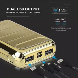 Power Bank 20000mAh Χρυσό V-TAC – 8908