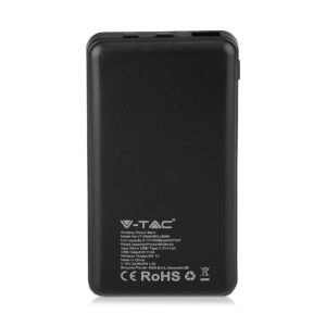 Power Bank 10000mAh, ασύρματο, μαύρο σώμα με 1 θύρα USB + TYPEC V-TAC – 8909
