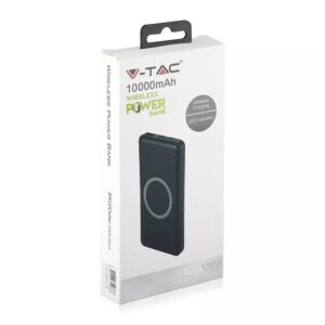 Power Bank 10000mAh, ασύρματο, μαύρο σώμα με 1 θύρα USB + TYPEC V-TAC – 8909