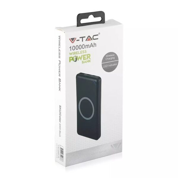 Power Bank 10000mAh, ασύρματο, μαύρο σώμα με 1 θύρα USB + TYPEC V-TAC – 8909