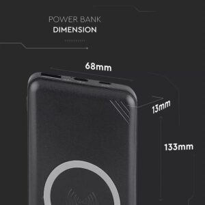 Power Bank 10000mAh, ασύρματο, μαύρο σώμα με 1 θύρα USB + TYPEC V-TAC – 8909
