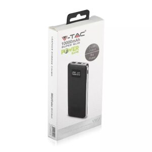 Power Bank 10000mAh με οθόνη και μαύρο σώμα με 2 θύρες USB V-TAC – 8910