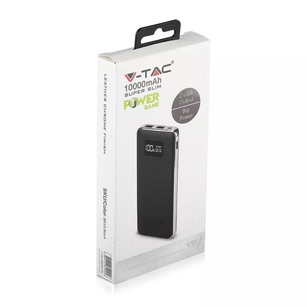 Power Bank 10000mAh με οθόνη και μαύρο σώμα με 2 θύρες USB V-TAC – 8910