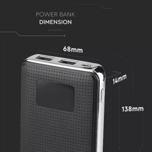 Power Bank 10000mAh με οθόνη και μαύρο σώμα με 2 θύρες USB V-TAC – 8910