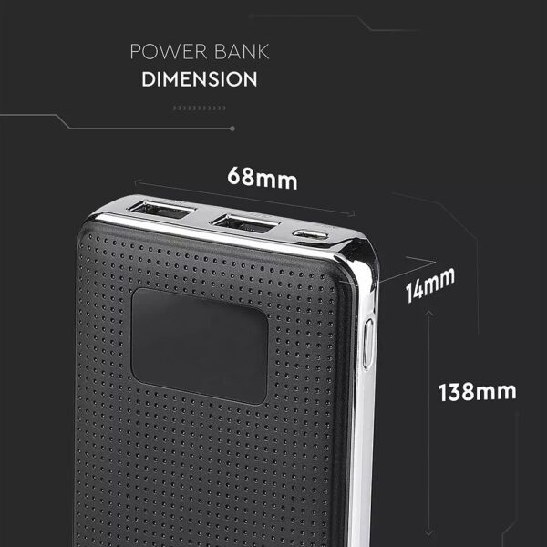 Power Bank 10000mAh με οθόνη και μαύρο σώμα με 2 θύρες USB V-TAC – 8910