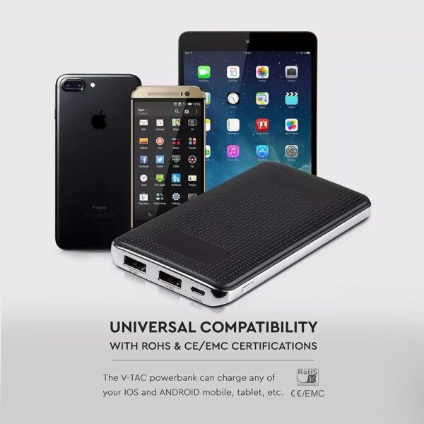 Power Bank 10000mAh με οθόνη και μαύρο σώμα με 2 θύρες USB V-TAC – 8910