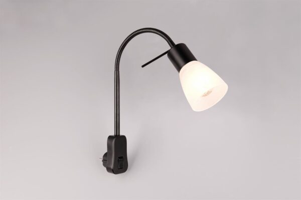 Φωτιστικό Τοίχου Πρίζας με Διακόπτη Trio Lighting 1x E14 Χρώματος Μαύρο Ματ με Λευκό Γυαλί – 891010132