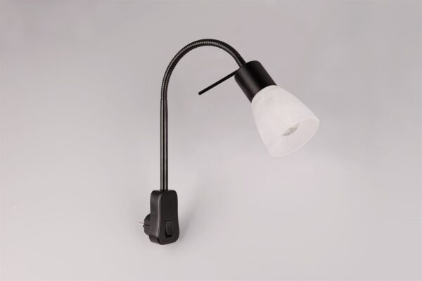 Φωτιστικό Τοίχου Πρίζας με Διακόπτη Trio Lighting 1x E14 Χρώματος Μαύρο Ματ με Λευκό Γυαλί – 891010132