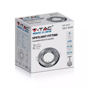 Βάση Σποτ GU10 – MR16 V-TAC Χωνευτή Στρογγυλή Νίκελ Σατέν 2τμχ – 8939