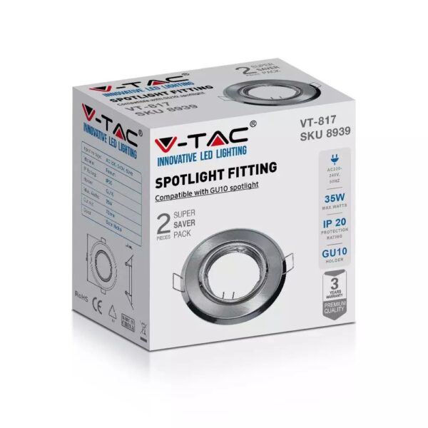 Βάση Σποτ GU10 – MR16 V-TAC Χωνευτή Στρογγυλή Νίκελ Σατέν 2τμχ – 8939