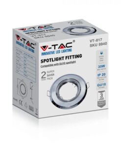 Βάση Σποτ GU10 – MR16 V-TAC Χωνευτή Στρογγυλή Νίκελ 2τμχ – 8940