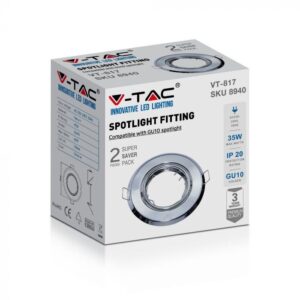 Βάση Σποτ GU10 – MR16 V-TAC Χωνευτή Στρογγυλή Νίκελ 2τμχ – 8940
