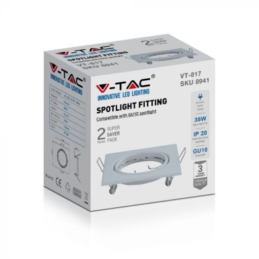 Βάση Σποτ GU10 – MR16 V-TAC Χωνευτή Τετράγωνη Λευκή 2τμχ – 8941