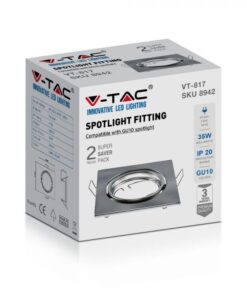 Βάση Σποτ GU10 – MR16 V-TAC Χωνευτή Τετράγωνη Νίκελ Σατέν 2τμχ – 8942