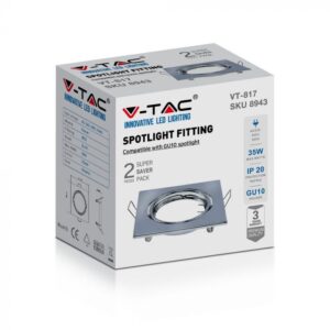 Βάση Σποτ GU10 – MR16 V-TAC Χωνευτή Τετράγωνη Χρώμιο 2τμχ – 8943