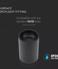 Επιφανειακό φωτιστικό Spot GU10 με κυλινδρικό μαύρο σώμα V-TAC – 8945
