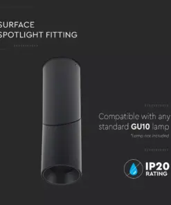 Επιφανειακό φωτιστικό Spot GU10 στρογγυλό με μαύρο σώμα V-TAC – 8947
