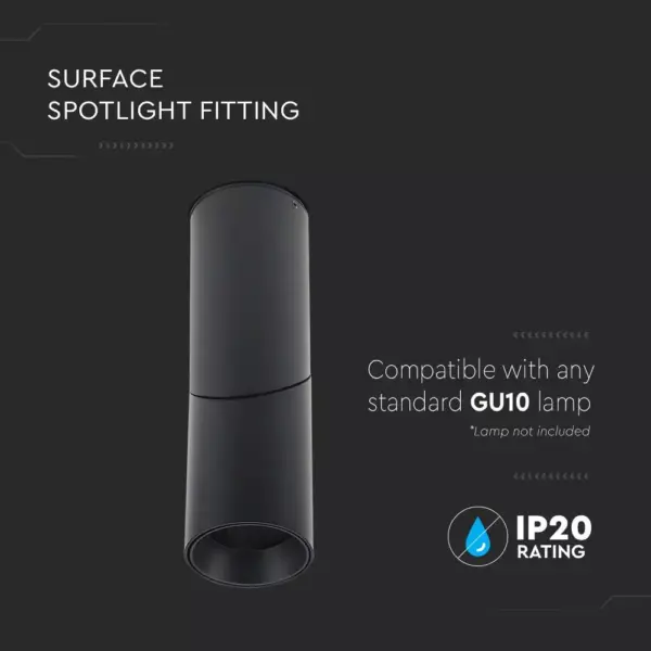 Επιφανειακό φωτιστικό Spot GU10 στρογγυλό με μαύρο σώμα V-TAC – 8947