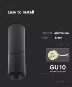 Επιφανειακό φωτιστικό Spot GU10 στρογγυλό με μαύρο σώμα V-TAC – 8947