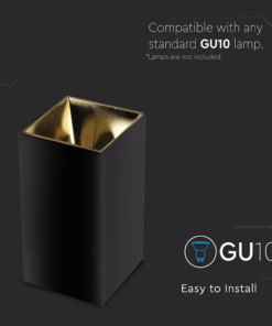 Επιφανειακό φωτιστικό Spot GU10 με τετράγωνο μαύρο και χρυσό σώμα V-TAC – 8956