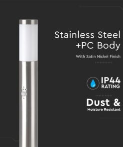 Φωτιστικό Κήπου Κολωνάκι E27 με Ανιχνευτή Κίνησης IP44 Σατεν Νίκελ 80cm V-TAC – 8960