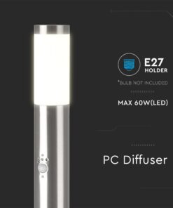 Φωτιστικό Κήπου Κολωνάκι E27 με Ανιχνευτή Κίνησης IP44 Σατεν Νίκελ 80cm V-TAC – 8960