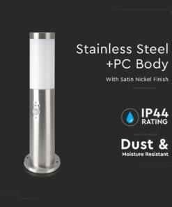 Φωτιστικό Κήπου Κολωνάκι E27 με Ανιχνευτή Κίνησης IP44 Σατεν Νίκελ 45cm V-TAC – 8964