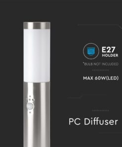 Φωτιστικό Κήπου Κολωνάκι E27 με Ανιχνευτή Κίνησης IP44 Σατεν Νίκελ 45cm V-TAC – 8964