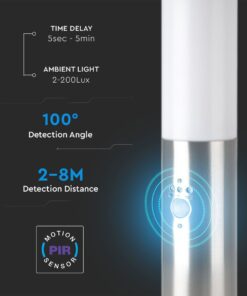 Φωτιστικό Κήπου Κολωνάκι E27 με Ανιχνευτή Κίνησης IP44 Σατεν Νίκελ 45cm V-TAC – 8964