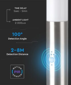 Φωτιστικό Κήπου Κολωνάκι E27 με Ανιχνευτή Κίνησης IP44 Σατεν Νίκελ 110cm V-TAC – 8967