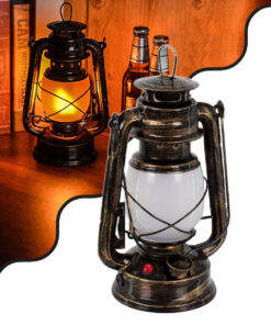 GloboStar® 76547 Vintage Επιτραπέζιο Διακοσμητικό Φωτιστικό LED Retro Μπρούτζινο Φαναράκι Flame Effect 10W 500lm Επαναφορτιζόμενο με Διακόπτη On/Off & Καλώδιο Πρίζα Σούκο – Μπαταρίας 2×18650 4000Mah (Περιλαμβάνονται) Ultra Θερμό Λευκό 1800K