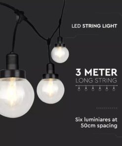 Καλώδιο Γιρλάντα 3m Μαύρο με 6 Ντουί E27 Αδιάβροχο IP65 V-TAC – 8971