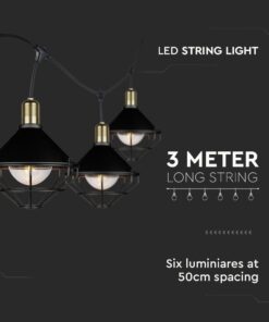 Καλώδιο Γιρλάντα 3m Μαύρο με 6 Ντουί E27 Αδιάβροχο IP65 V-TAC – 8974