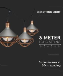 Καλώδιο Γιρλάντα 3m Μαύρο με 6 Ντουί E27 Γκρι και Ροζ Χαλκό Αδιάβροχο IP65 V-TAC – 8975