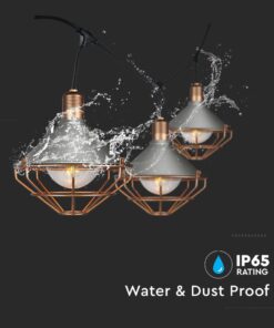 Καλώδιο Γιρλάντα 3m Μαύρο με 6 Ντουί E27 Γκρι και Ροζ Χαλκό Αδιάβροχο IP65 V-TAC – 8975