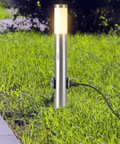 Επιδαπέδιο φωτιστικό κήπου E27 IP44 Stainless + PC με Satin Nickel σώμα 60cm με ανιχνευτή κίνησης και δύο πρίζες V-TAC – 8977