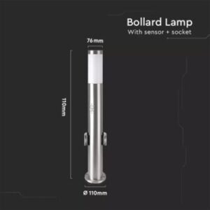 Επιδαπέδιο φωτιστικό κήπου E27 IP44 Stainless + PC με Satin Nickel σώμα 60cm με ανιχνευτή κίνησης και δύο πρίζες V-TAC – 8977