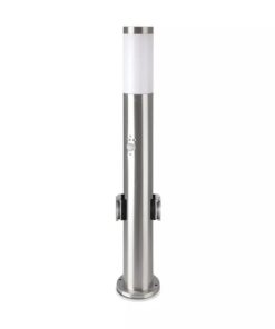 Επιδαπέδιο φωτιστικό κήπου E27 IP44 Stainless + PC με Satin Nickel σώμα 60cm με ανιχνευτή κίνησης και δύο πρίζες V-TAC – 8977