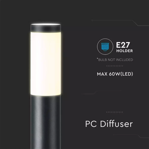 Επιδαπέδιο φωτιστικό κήπου E27 IP44 Stainless + PC με Μαύρο σώμα 80cm V-TAC – 8978