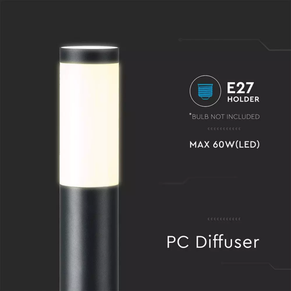 Επιδαπέδιο φωτιστικό κήπου E27 IP44 Stainless + PC με Μαύρο σώμα 80cm V-TAC – 8978