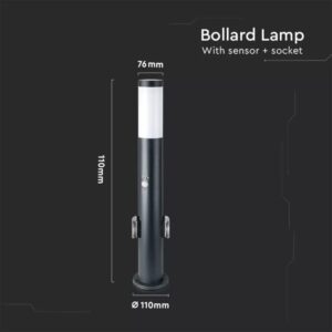 Επιδαπέδιο φωτιστικό κήπου E27 IP44 Stainless + PC με Γκρι σώμα 60cm με ανιχνευτή κίνησης και δύο πρίζες V-TAC – 8976