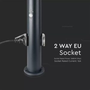 Επιδαπέδιο φωτιστικό κήπου E27 IP44 Stainless + PC με Γκρι σώμα 60cm με ανιχνευτή κίνησης και δύο πρίζες V-TAC – 8976